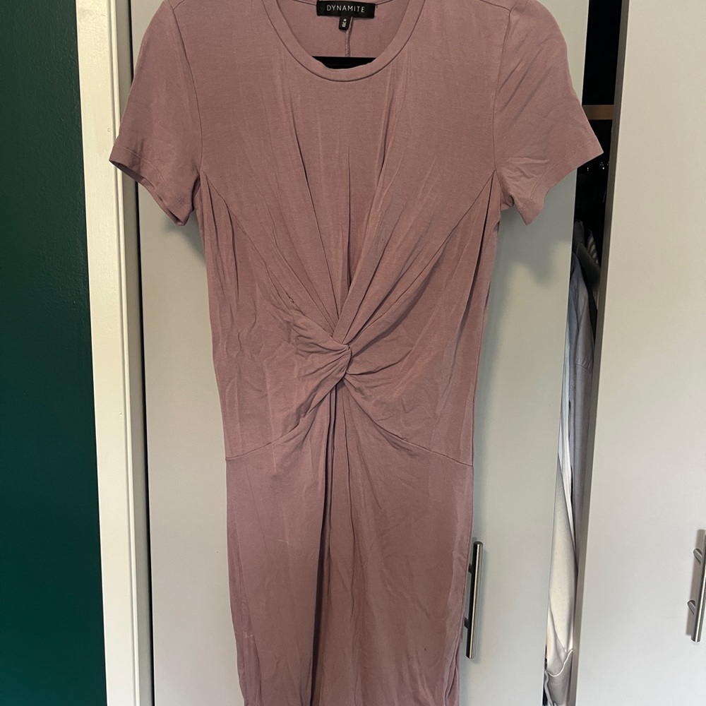 Dynamite Pink Ruched Wrap Midi Dress